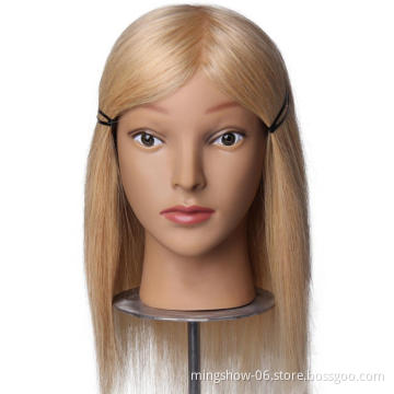 Golden blonde 100% human hair training doll head